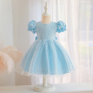 Robe de premier anniversaire pour fille, jupe tutu en dentelle violette, coupe trapèze, col rond, en coton et tulle 986 - Product Image 4