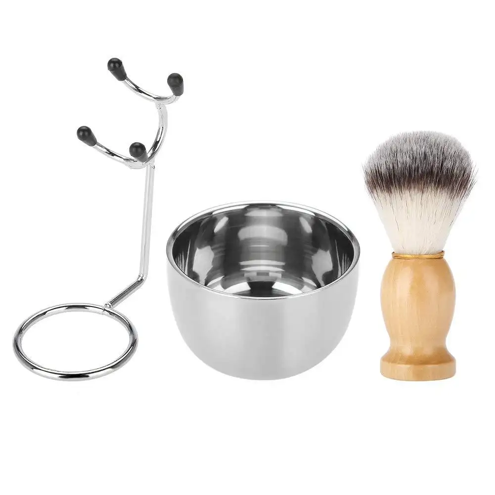 3pcs Wooden Man Shaving Brush And Bowl Grooming Kit Men Shaving Mug And Brush Stand Gift Set