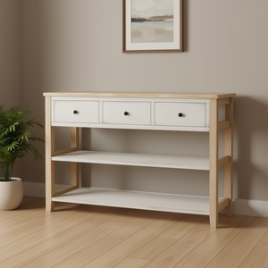 <b>Antique</b> White Console Table Wood <b>Frame</b> 3 Drawers 2 Shelves Entryway Living Room Furniture - Product Image 2