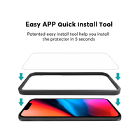 Protecteur d'écran en verre trempé pour iPhone 13 14 15 Pack de 3 packs avec kit d'installation et cadre