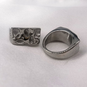 yunnique Men's <b>Titanium</b> Steel Wide <b>Ring</b> Silver Gray Irregular Meteorite Texture Hip Hop Fashion Jewelry Gift - Product Image 3
