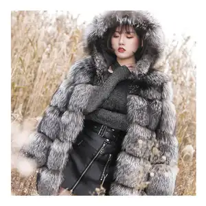 Winter Real Fur Jacket Fashion Warm Furry Overcoat Thicken Vintage Long Black Genuine Fox Fur Coat For Sale