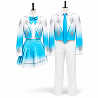 Costume de scène dégradé bleu et blanc, ensemble uniforme de chorale avec blazer imprimé étoiles pour hommes et femmes, spectacle de danse scolaire