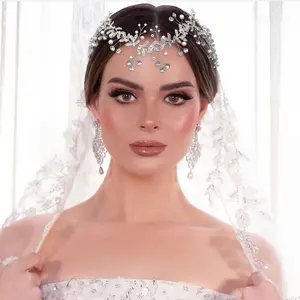 Thời trang handmade Wedding tóc đồ trang trí cho phụ nữ tiaras Bridal Rhinestone Headband hợp Kim Lá Wedding headpieces