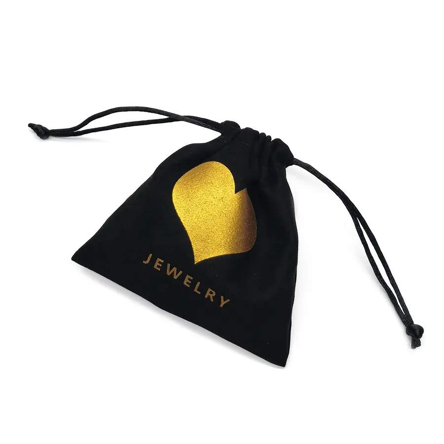 Custom Logo Gedrukt Faux Suede Velvet Bag Pouch Voor Sieraden Of Gift Met Koord