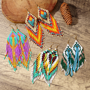 Nhà máy trực tiếp Bohemian handmade trang sức đầy màu sắc dài tua Miyuki hạt gạo thả treo bông tai dangles cho phụ nữ cô gái - Product Image 1