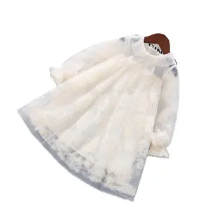 Vestido de primavera y otoño Moda Edición coreana Vestido de princesa de malla de flores de perlas para niñas