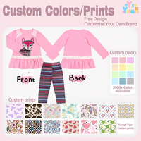 Ensemble 2 pièces personnalisable pour filles : Tunique en dentelle avec applique renard et leggings à imprimé géométrique ethnique – Tenue de boutique douce et personnalisable