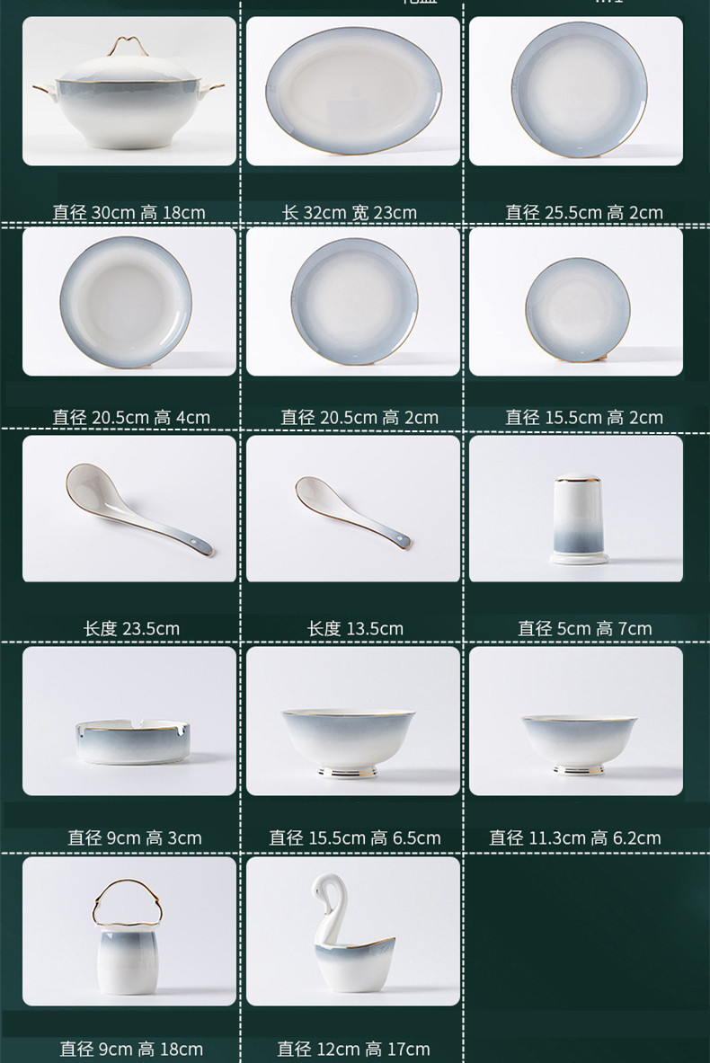Luxury Grey Bone China Dinnerware Set – Gold Inlay Plates & Soup Bowls for Elegant Table Settings - View 2