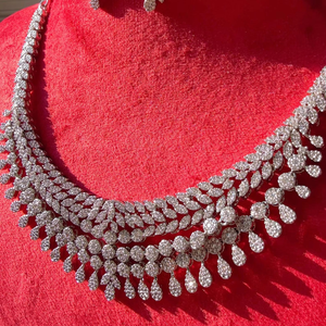 925 <b>Silver</b> Royal Bridal <b>Choker</b> Set Multi Shape Moissanite Double Strand Necklace Earring Handmade Wedding Party Jewelry - Product Image 3