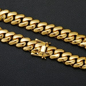 Collar de eslabones cubanos para hombre, joyería hip hop de acero inoxidable chapado <span class=keywords><strong>en</strong></span> <span class=keywords><strong>oro</strong></span> de 18 quilates con diseño encriptado - Product Image 3