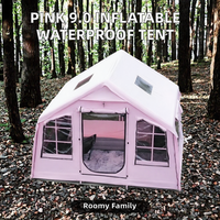 Tente familiale gonflable rose, double couche, deux chambres, imperméable, abri de camping pneumatique, quatre saisons, extérieur