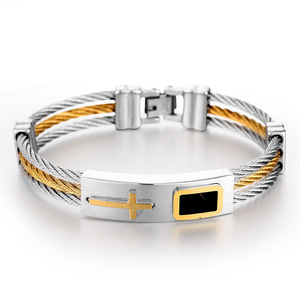 <strong>Jewelry</strong> Factory Direct Fashion No Fade Men's <strong>Jewelry</strong> Titanium Steel Bracelet With Cross Charm Men's Bangle - Product Image 2