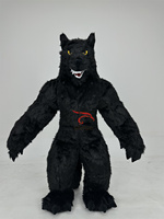 Costume de Mascotte Loup Noir à Poils Longs pour Événements, Location, Spectacles Adultes, Taille Géante 2.2m 2.6m, Combinaison Gonflable Loup