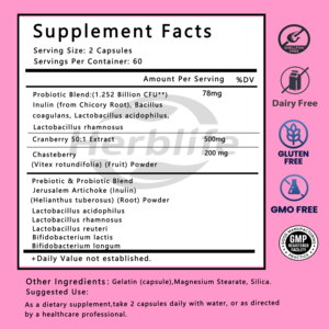 Probiotiques pour femmes avec prébiotiques et canneberge, 120 capsules, soutien à la santé digestive, certifié GMP, marque privée OEM/ODM - Product Image 2