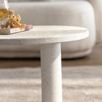 Ensemble de tables basses gigognes modernes écologiques en crème, finition marbre, table d'appoint cylindrique à 3 pieds pour salon et salle à manger
