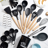 Ensemble de 33 ustensiles de cuisine en silicone avec manche en bois, résistants à la chaleur, antiadhésifs, écologiques, compatibles micro-ondes, sans BPA