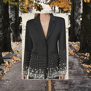Blazer Corto Negro de Mezclilla con Cinturón de Ganchillo Estilo Vintage para Mujer, Moda Casual Holgada, Nueva Colección 2025 para Todas las Temporadas - Product Image 3