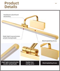 Lumière de vanité LED à finition métallique moderne, lumière de miroir de maquillage murale à intensité réglable avec éclairage haute définition pour salle de bain - Product Image 3