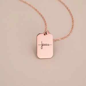 Collar de Acero Inoxidable con Abalorio de Escritura a Mano, Colgante Rectangular Liso con Texto Grabado Personalizado <span class=keywords><strong>para</strong></span> Hombre y <span class=keywords><strong>Mujer</strong></span> - Product Image 6