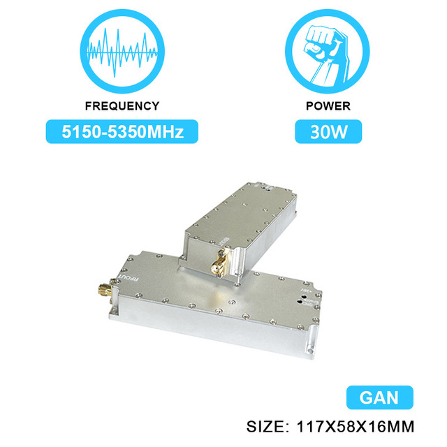 Interference 2.4G/5.2G/5.8G Band 30W UAV RF Power Amplifier GaN Wireless Module with Isolator