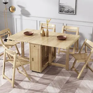 Mesa de armazenamento funcional de burlywood, mesa dobrável de madeira para jantar