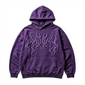 Sweat-shirt à capuche surdimensionné gaufré violet pour homme, streetwear de luxe, avec logo frontal, vente en gros de vêtements - Product Image 1