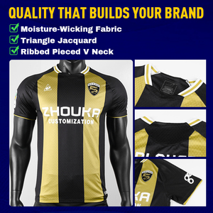 Op maat gemaakte OEM Jacquard sublimatie sporttenue voetbalteam uniform voor heren, hoge kwaliteit gestreepte stijl voetbalshirts & tops - Product Image 3