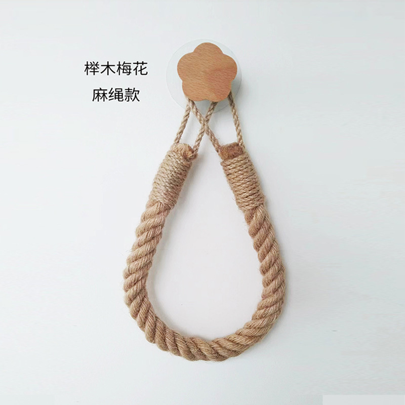Beech wood plum blossom piece-hemp rope paper towel holder