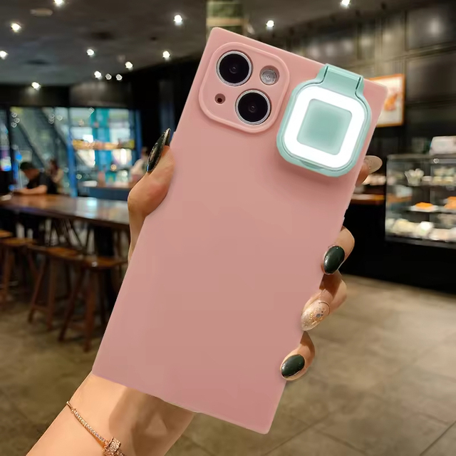 Women's LED Selfie Fill Light Ring Light Mobile Phone Case for 15/14 Plus/13/12 Pro Max Armor Design Shockproof TPU+ABS