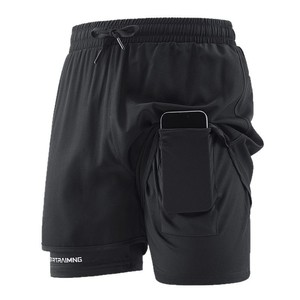 Pantaloncini sportivi da <span class=keywords><strong>uomo</strong></span> HonFit a doppio strato <span class=keywords><strong>con</strong></span> tasca laterale per telefono, ad asciugatura rapida, compressivi, per allenamento in palestra. - Product Image 1