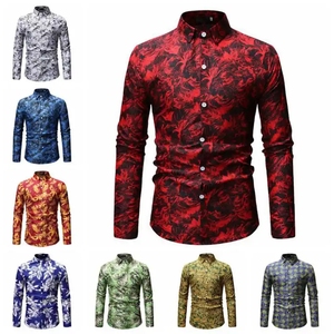 Người Đàn Ông Của Giản Dị In Hoa Dài Tay Áo Áo Sơ Mi Thời Trang Mới Velour Vải Duy Nhất Ngực Top Kích Thước Lớn 6XL Đóng Cửa Cho Mùa Hè - Product Image 4