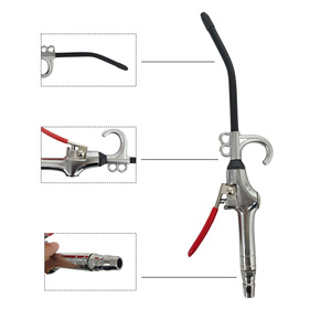 Pistolet à air comprimé professionnel en alliage d'aluminium avec buse longue angulaire, <span class=keywords><strong>embout</strong></span> de sécurité en caoutchouc et <span class=keywords><strong>tuyau</strong></span> à ressort pour l'élimination de la poussière - Product Image 5