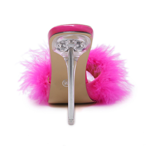 Novità: Ciabatte Sexy con <span class=keywords><strong>Piume</strong></span> per Donne, <span class=keywords><strong>Scarpe</strong></span> con Tacco Alto in Pelliccia, Stiletto con Punta Aperta, Mules Trasparenti Rosa Estive - Product Image 6