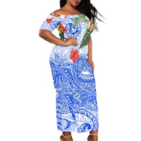 Robes décontractées bohèmes pour femmes, style polynésien Puletasi, à manches courtes, personnalisées, épaules dénudées, sexy, motif hibiscus, grandes tailles
