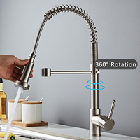Robinet de cuisine en acier inoxydable, mitigeur chaud et froid, avec douchette extractible à ressort, pour évier de cuisine professionnel