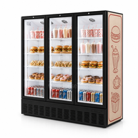 Congélateur vertical à trois portes vitrées, refroidissement par air, dégivrage automatique, éclairage LED, 1500L, supermarché
