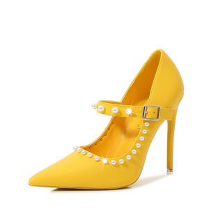 Nouveautés 2024 Femme Talons 12CM Mary Jane Chaussures pour Femmes En <span class=keywords><strong>Cuir</strong></span> <span class=keywords><strong>Mat</strong></span> Pompes Boucle Sangle Chaussures Perle Talons Hauts pour W - Product Image 5