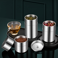 Boîte à thé en acier inoxydable 304 poli, double couvercle, pour le stockage des feuilles de thé, de poudre de matcha, de grains de café, logo personnalisé OEM
