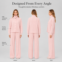Ensemble 2 pièces Lolita d'hiver en tricot ample à col montant et boutons, comprenant un haut à manches longues et un pantalon large, idéal comme tenue décontractée ou loungewear