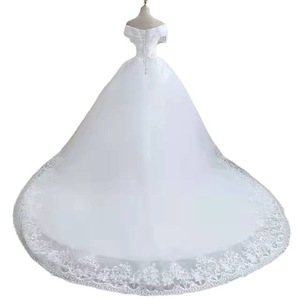 Factory Price New Luxury Classic Sweep/Brush Train V-neck Princess Waistline Wedding Dress Lace <b>Bridal</b> Ball Gown Floral Print - Product Image 2