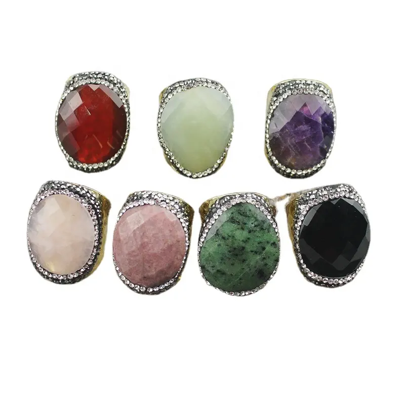 CH-CKR0018 fashion natural faceted stone ring,crystal pave stone charm,popular crystal inlay jewelry cheap wholesale