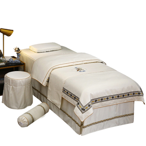 Cubierta de cama de salón de belleza de algodón y lino blanco de cuatro piezas moderna de estilo europeo para masaje y lavado de cabello - Product Image 1