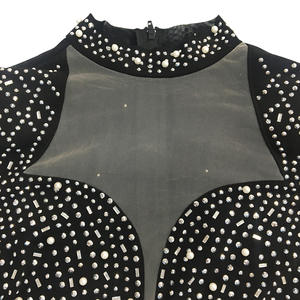 X Stok Glitter Rhinestone Vestido de manga larga Ut Out Mok Nek <span class=keywords><strong>Asual</strong></span> Mini Vestidos cortos Lothing de mujer - Product Image 5