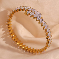 Bracelet ouvert tendance européen et américain entièrement orné de cristaux pour femme, plaqué or, anneau ajustable en zircon en forme de diamant pour femme