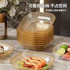 Square Plastic Fruit <b>Platter</b> With <b>Gold</b> <b>Rim</b> Hammered Texture For Party And Home Use - Product Image 5