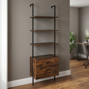 Étagère industrielle vintage noire avec tiroirs en bois et structure en acier mat - Product Image 3