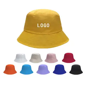 Chapeaux seau brodés imprimés tout coton de couleur unie en gros Casquettes de pêcheur vierges décontractées à large bord avec logo personnalisé