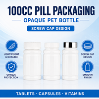 Vente en gros de flacons en plastique PET blanc de 100 cc avec bouchon à vis, flacons vides pour capsules, emballage de suppléments vitaminiques