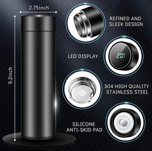 Bouteille d'eau intelligente à double paroi en acier inoxydable de 16 oz, alimentée par batterie, avec affichage LCD de la température et boisson directe – Meilleure vente - Product Image 2